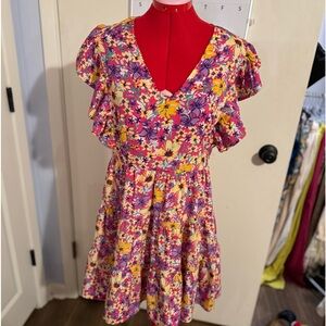 Entro Playful Ruffle Sleeve Floral Dress Size L